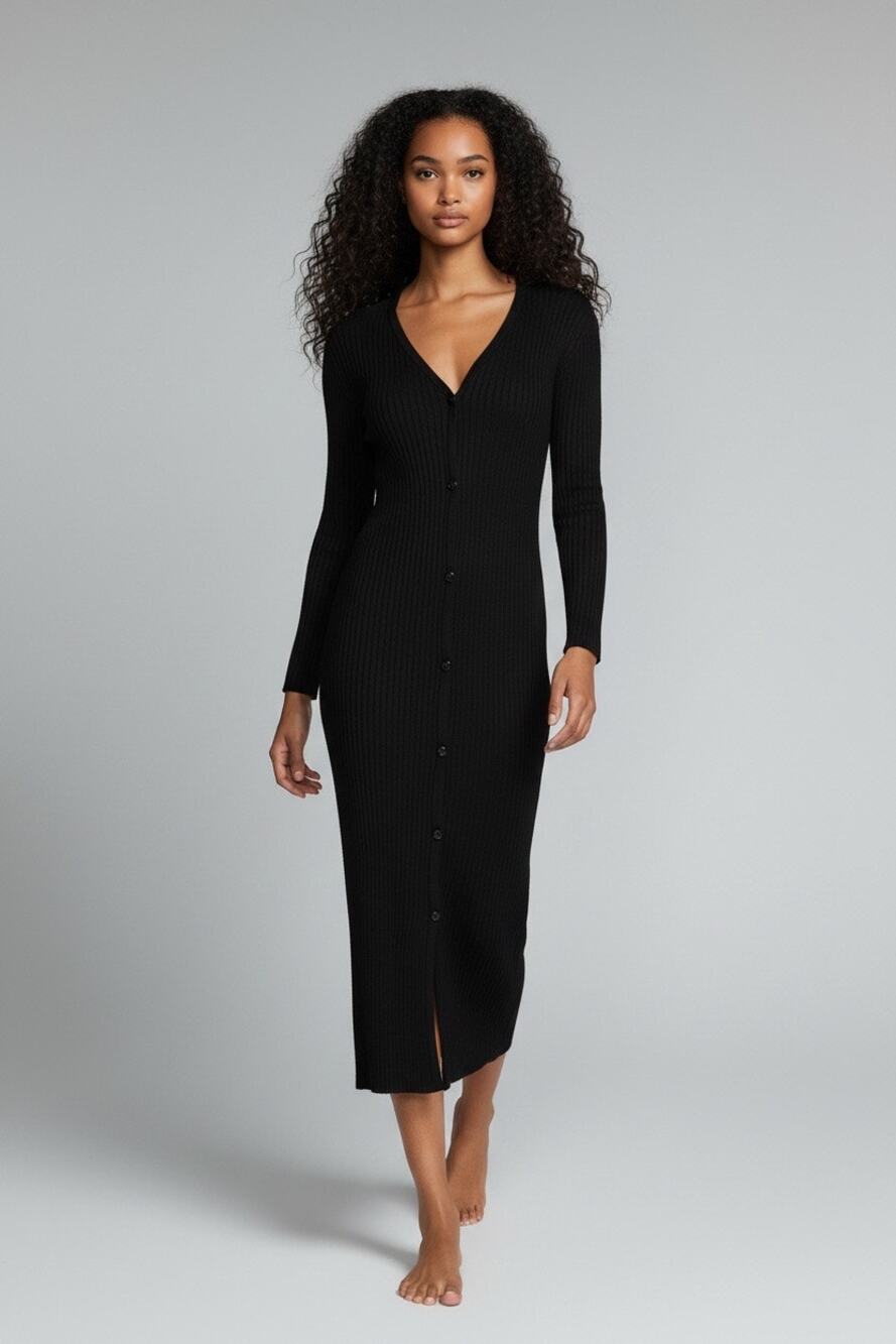 NWT Victoria’s Secret Luxe Ribbed Knit Cardigan Black Dress Size S Minimalist